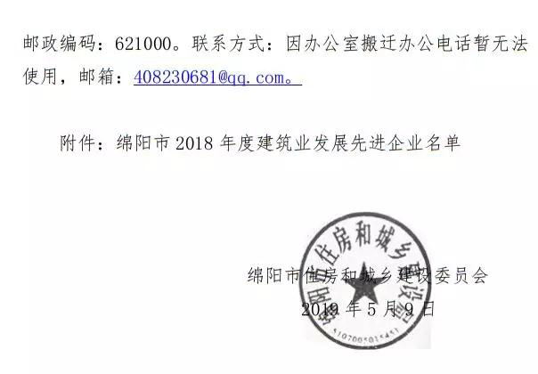 绵阳表扬18年建筑业发展先进企业，中九建工晋升特级资质！