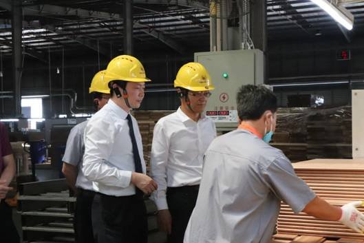 中国建筑金属结构协会会长郝际平莅临天格地暖实木地板考察指导