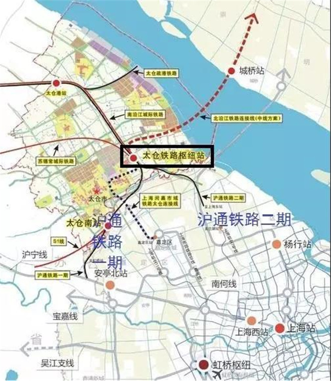 南沿江高铁的走向：从沪通铁路太仓站接入上海市