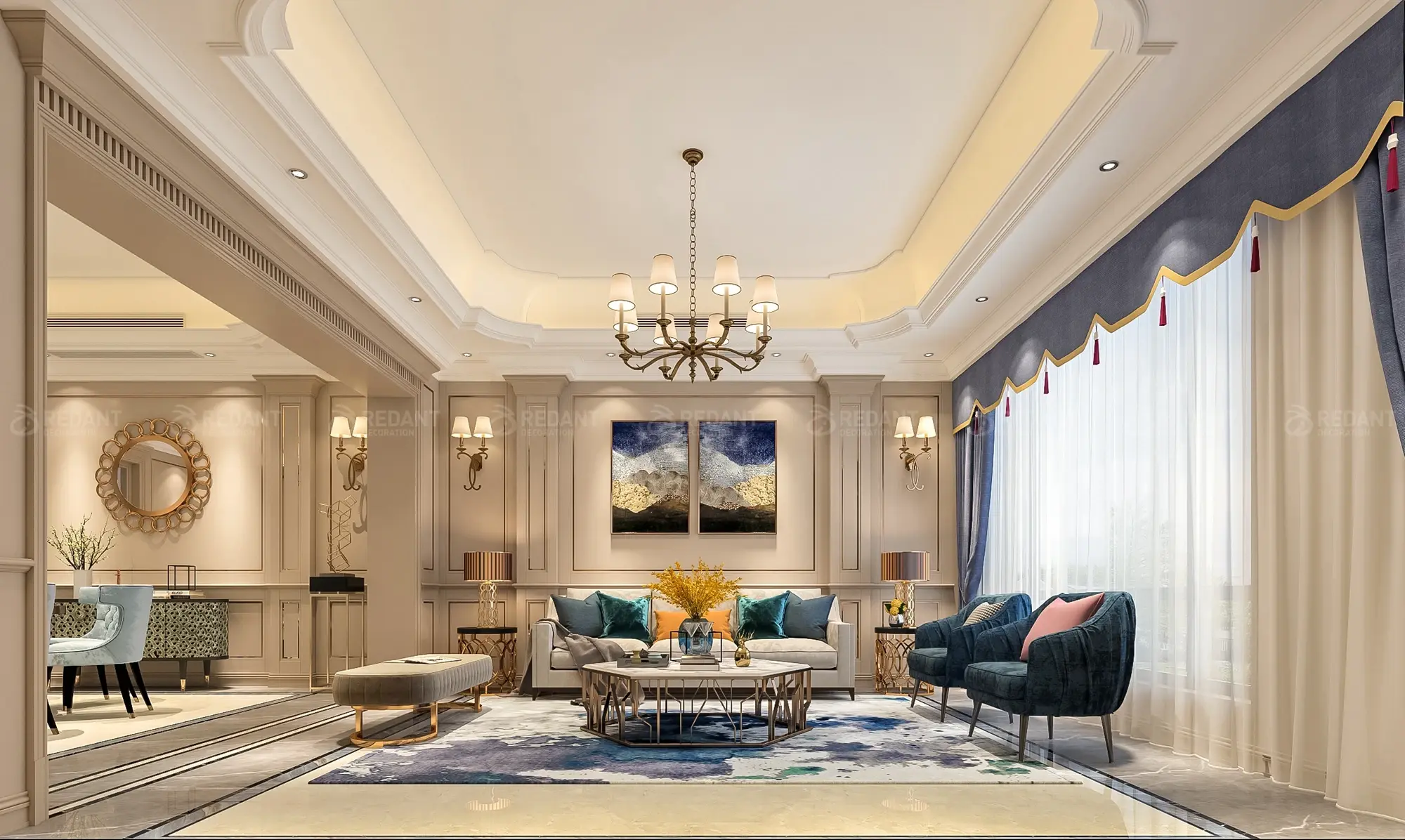 正荣国领别墅400㎡轻奢美式风格装修效果图分享