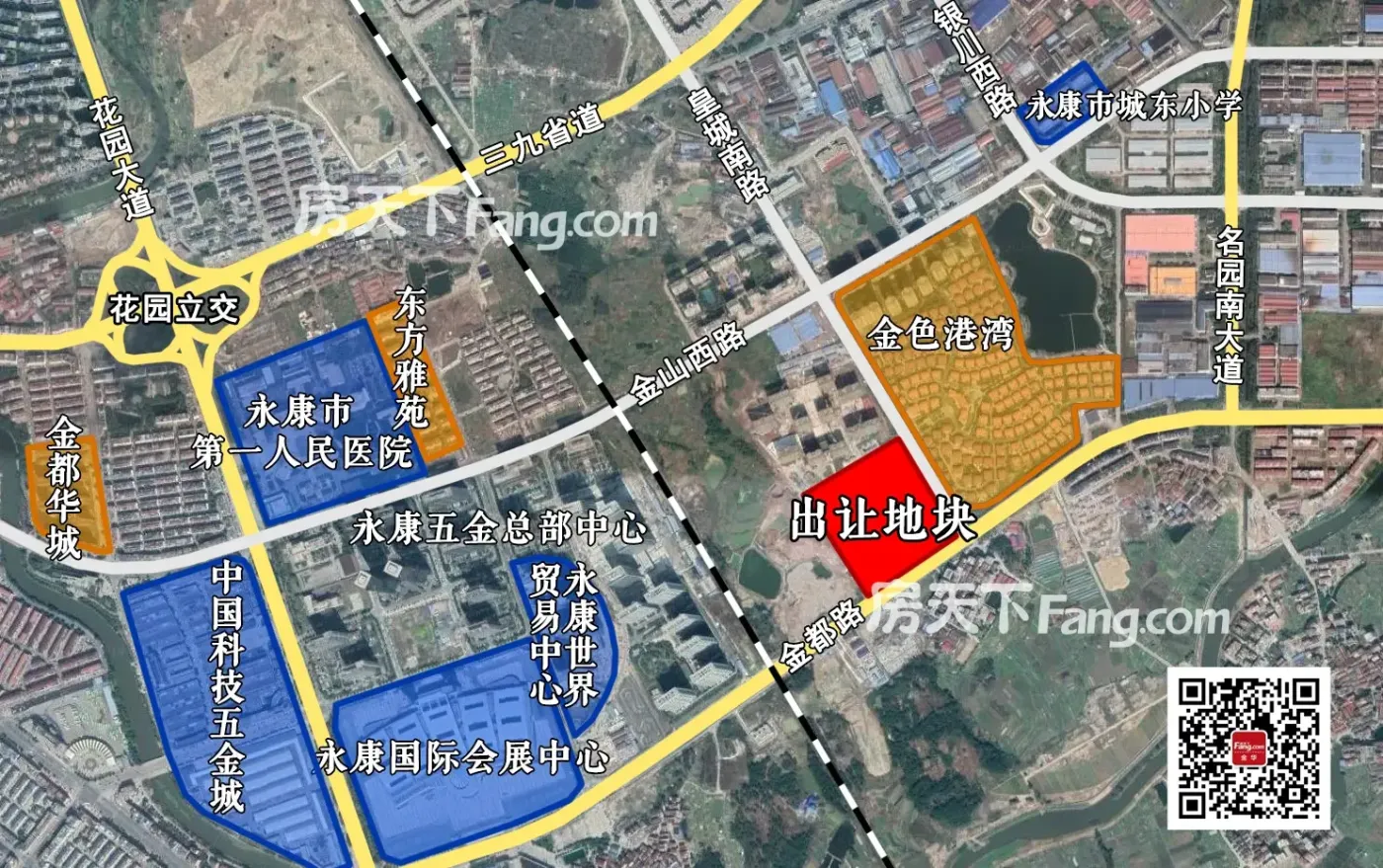 东侧为金色港湾项目,往西为永康五金总部中心,会展中心,中国科技五金