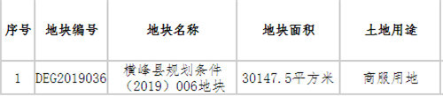 横峰县编号：DEG2019036地块以最终成交价1亿元的价格被“横峰县兴业水务有限公司”竟得