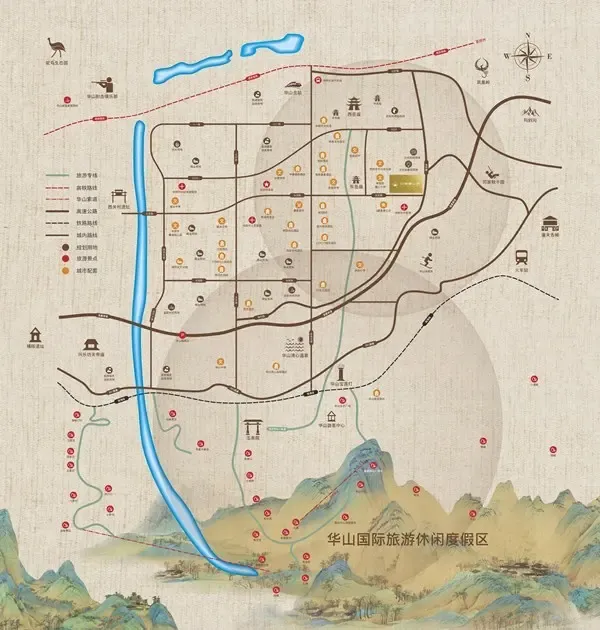 中海华山城位于华阴市城区,西侧东环路向南开车5到达华山景区,更别说