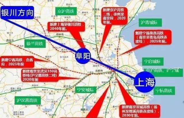 東接合肥,南京至鷹廈鐵路,將形成國家路網阜陽至汕頭南北幹線大通道