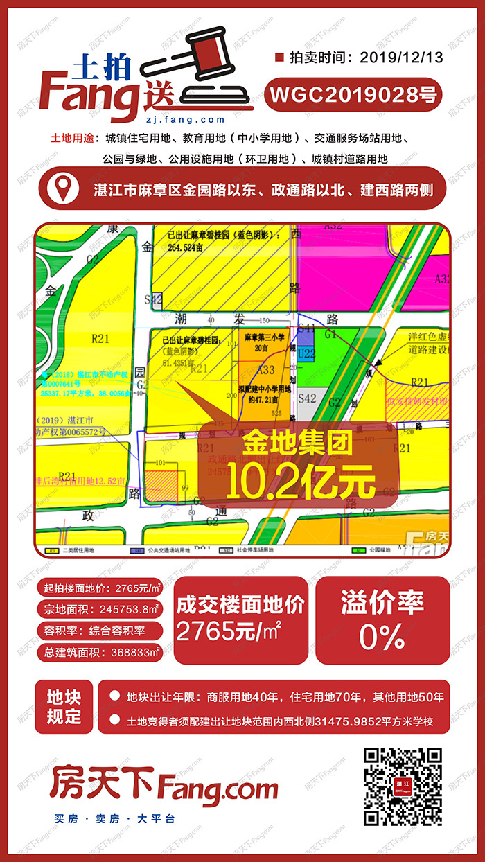 又一品牌开发商进驻湛江！金地集团豪掷10.2亿拿下麻章24.58万平米综合地块