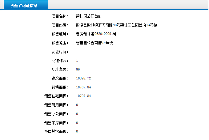 碧桂园公园首府14号楼获得预售证 共推86套房源