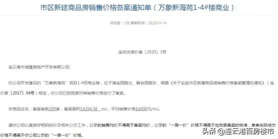 ！连云港楼盘备案价出炉