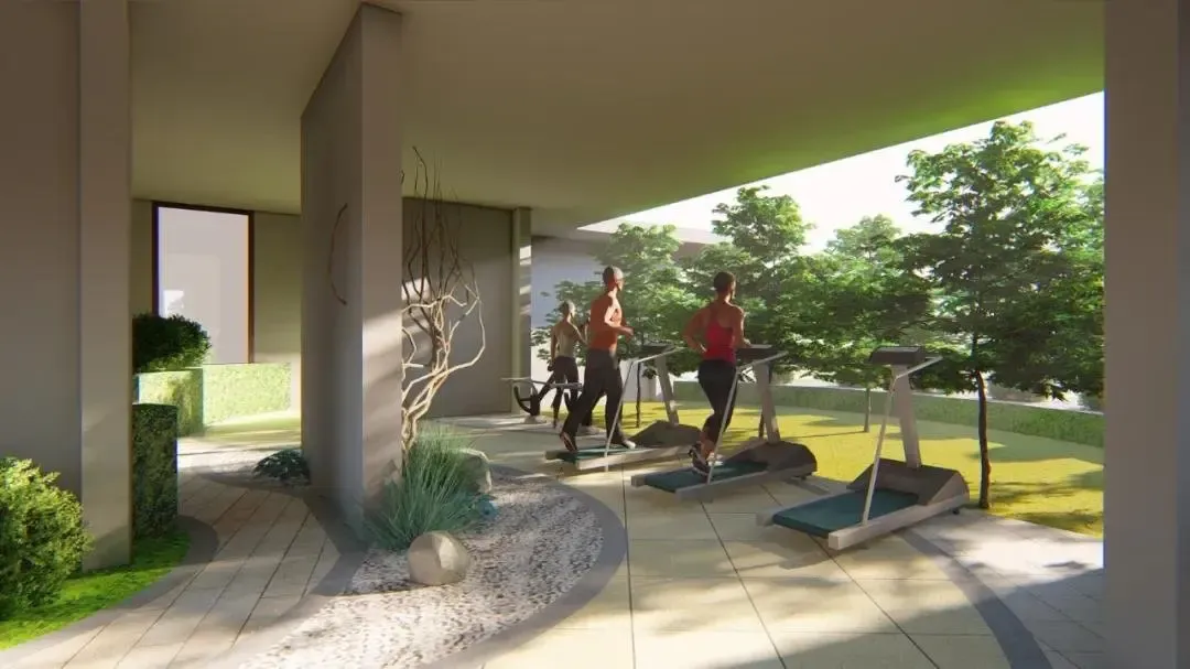 为满足方便人们的运动生活需求,将架空层设立为室外运动空间,放置各类
