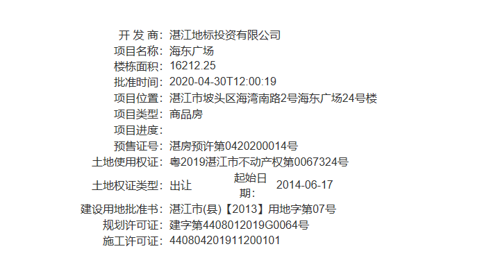 海东广场14/24号楼庭获得预售证 共预售220套住宅