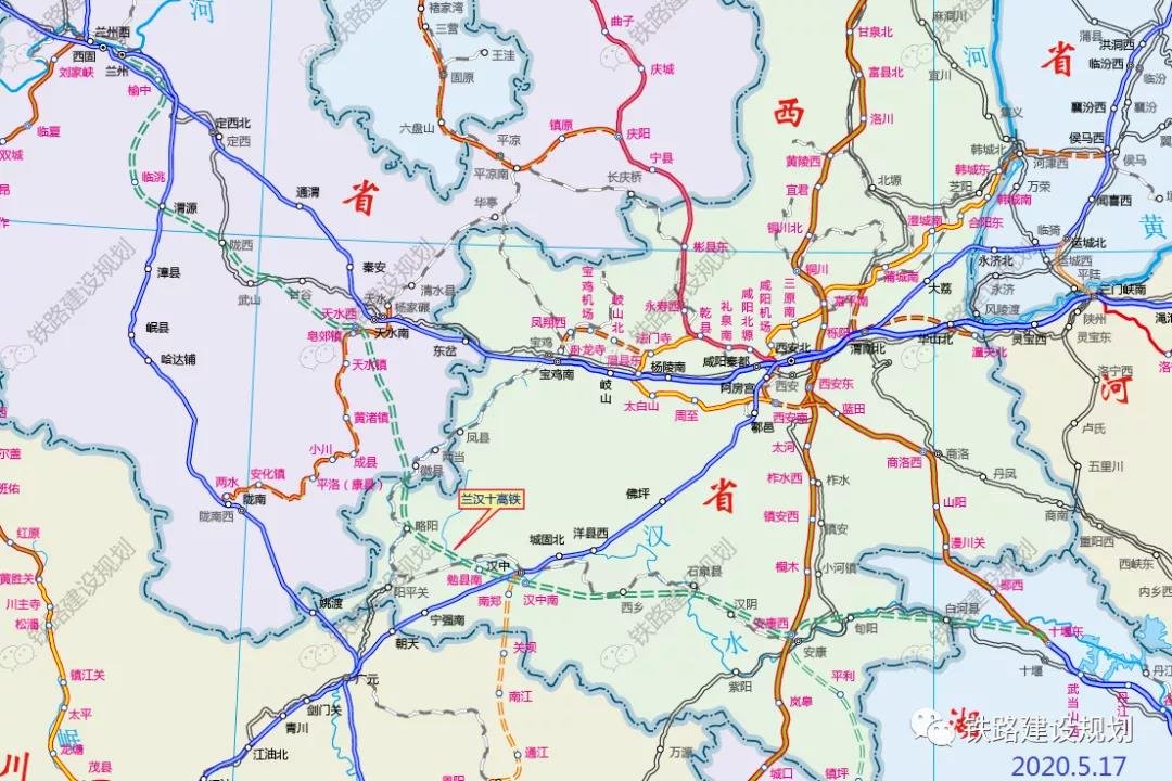 兰州至汉中至十堰高铁线路走向示意图▼贯穿甘肃省东南部,陕西省南部