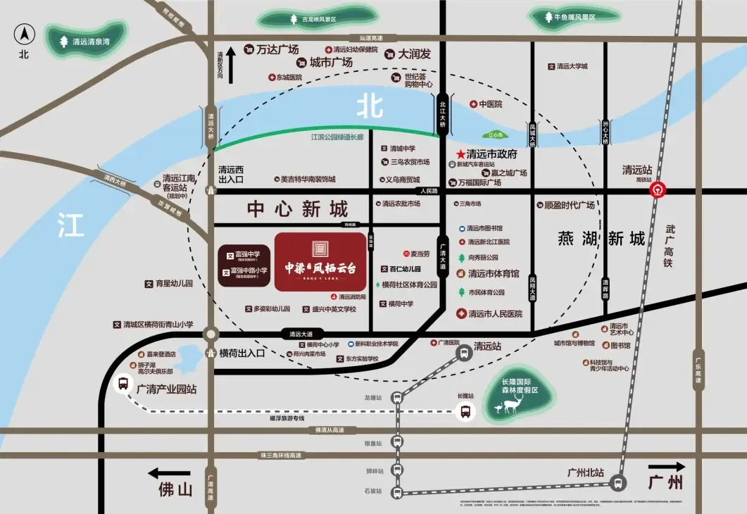 【中梁·凤栖云台】区位图展厅地址:清远市顺盈时代广场(中庭)项目