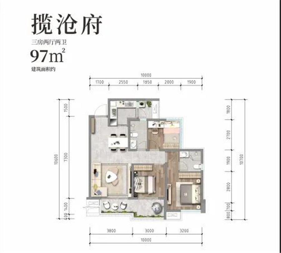 名门户型赏析 | 97㎡揽沧府 枕听州河语 梦回名门家