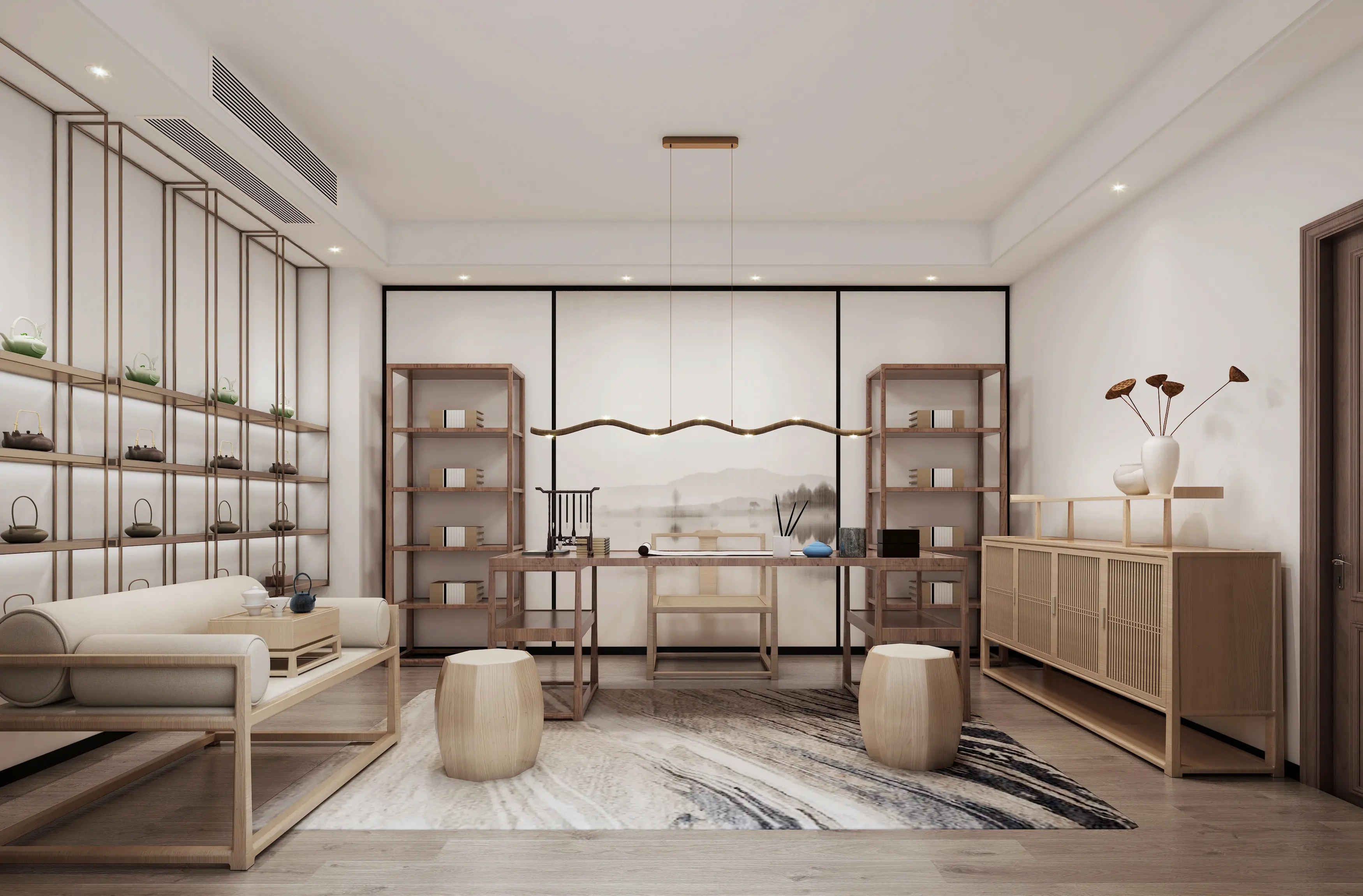 新中式风格装修效果图魅力蓝与浅灰打造的优雅空间