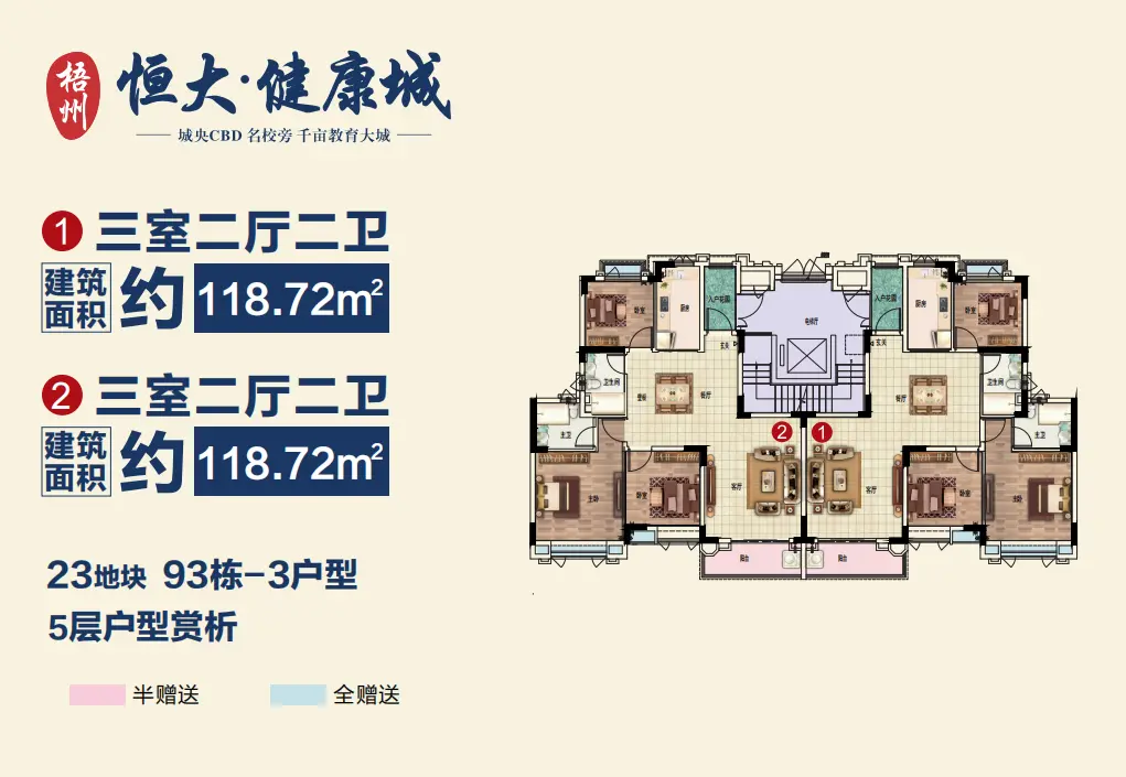 买131㎡全赠送面积135,梧州恒大健康城带私家花园的王炸户型来了!