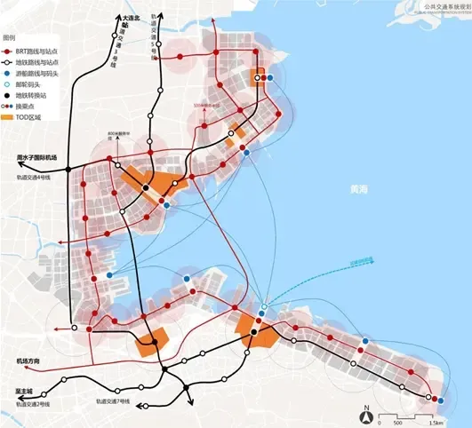 地铁2号线与规划地铁7号线于港湾广场交汇;在建海底隧道贯穿南北;近20