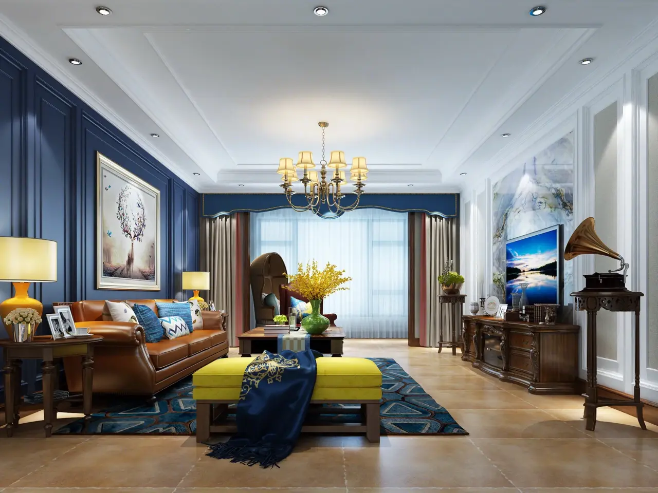 嫌电视背景墙不够精致8个美式风格客厅效果图好看又实用