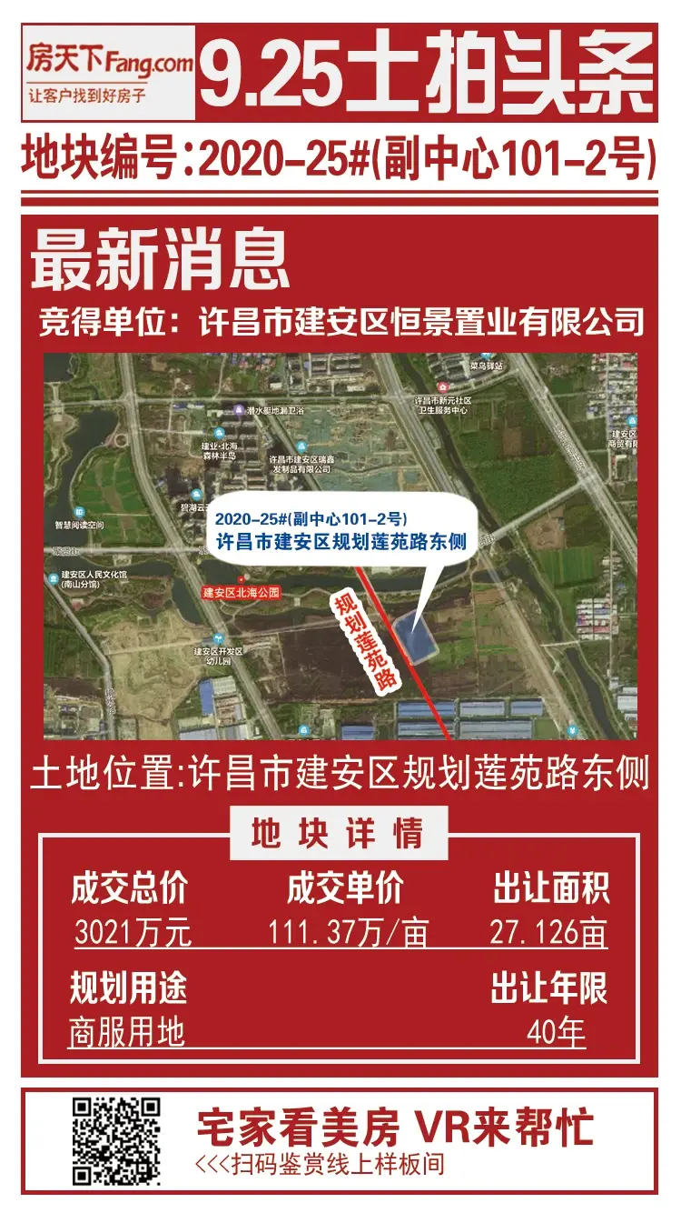 9月25日许昌建安区第6次土拍，2宗商服用地成交，周庄水乡建设再加速！