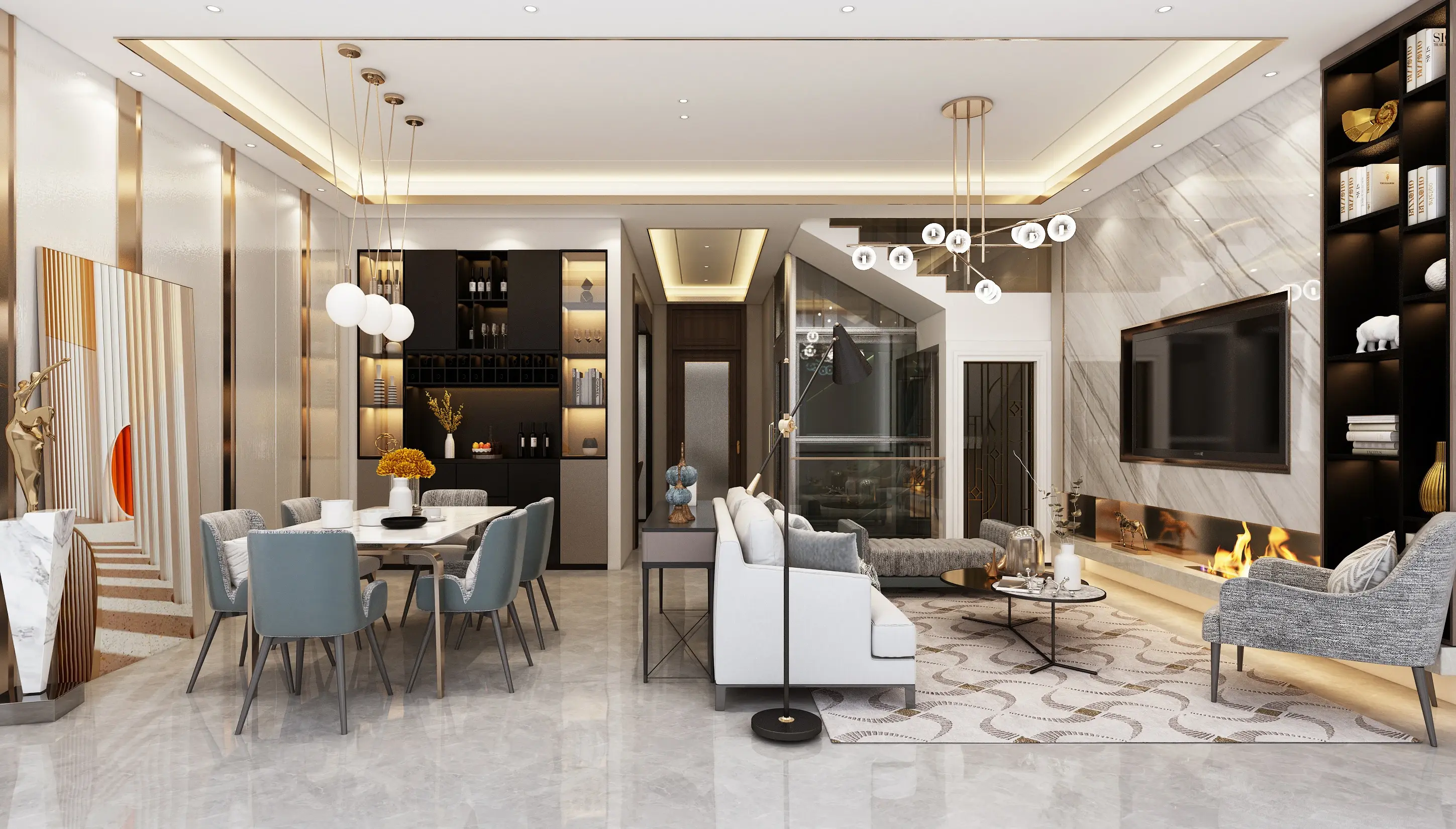 让我来看看200㎡的轻奢风格别墅会是怎样的大气雅致