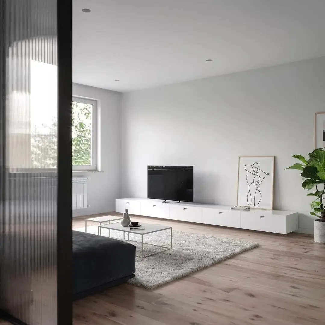 小户型房子装修白色极简设计长虹玻璃门当隔断