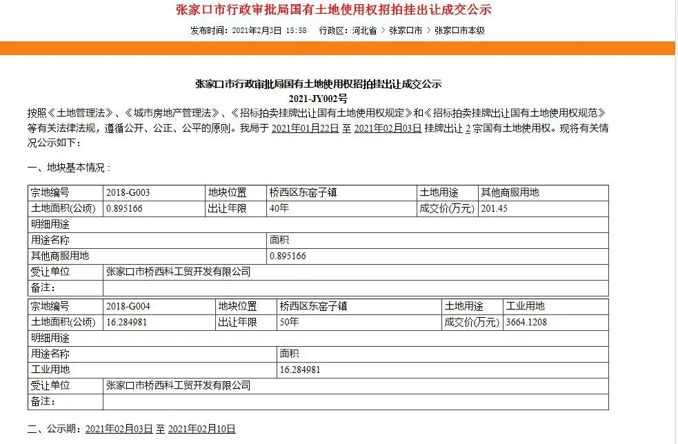 2月老城三宗地挂牌成交！占地百亩！张家口产业崛起