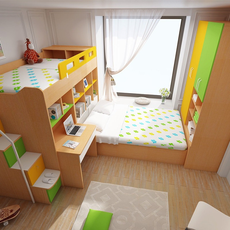 ▼有些儿童房户型比较特殊,偏长,就可以将2张床一左一右并排放