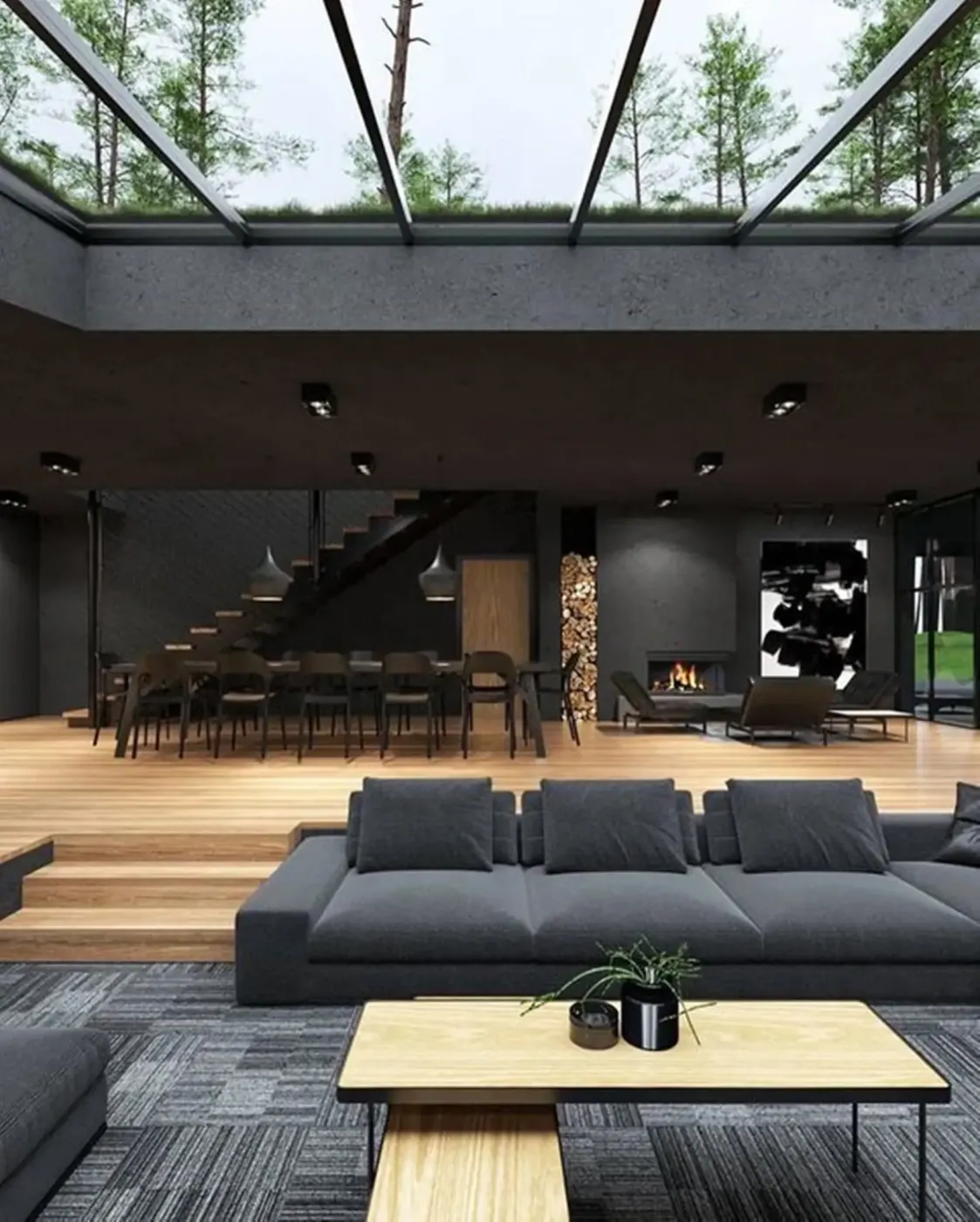 这才叫享受地上挖30公分下沉做客厅上方砸天窗瞧见不想走