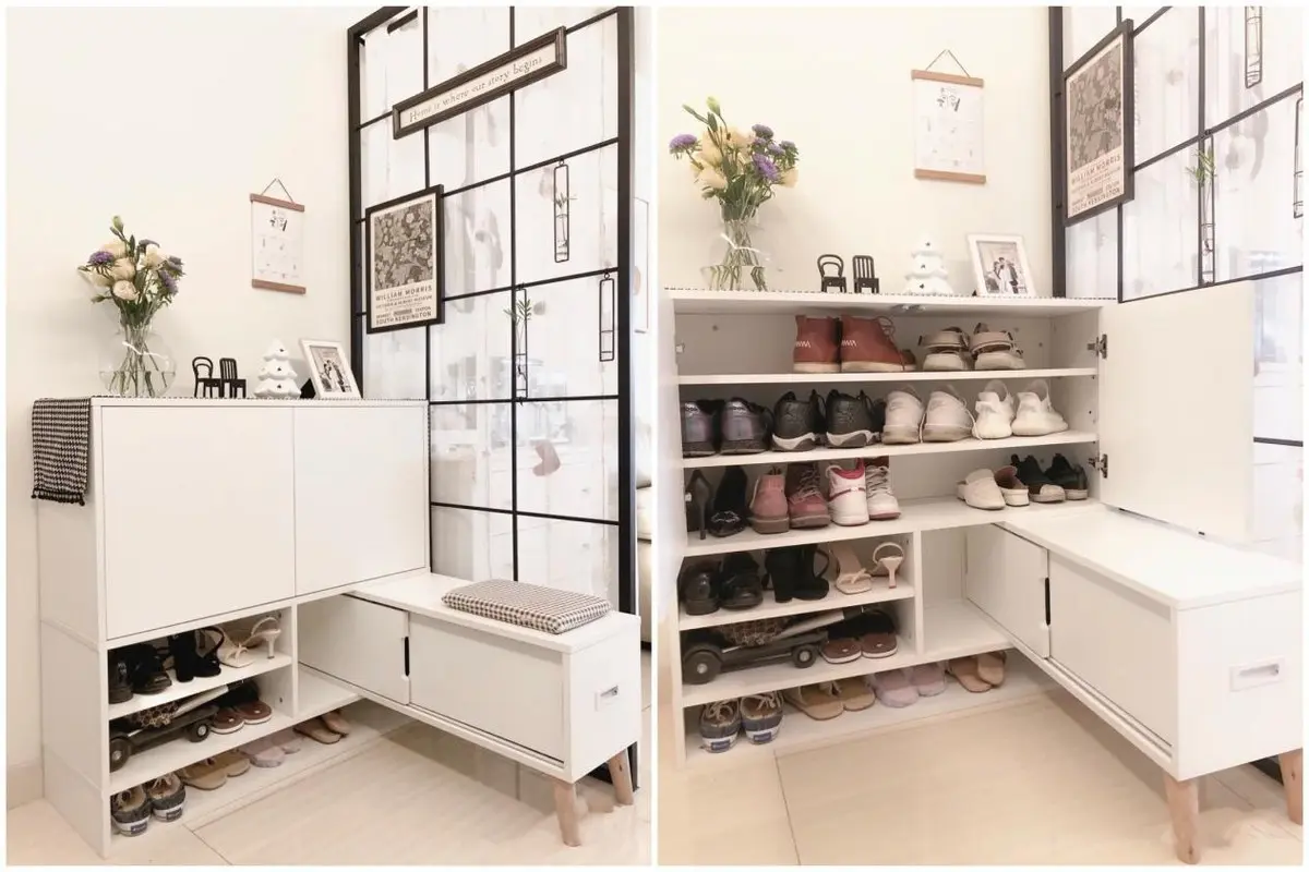 花1㎡做个l型玄关柜既能收纳又做换鞋凳一点儿都不比顶柜逊色