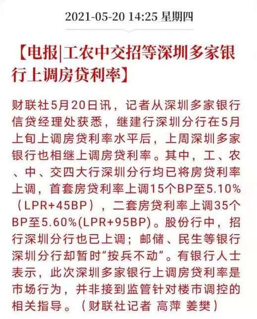 快讯｜深圳多家银行房贷利率大幅上调 首套5.10%+二套5.60%