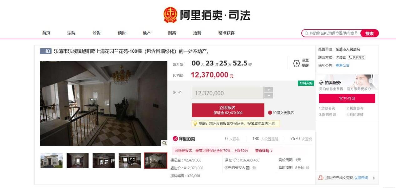 单价超5.3万/㎡！乐清豪宅二度拍卖，这次以2091万成交！