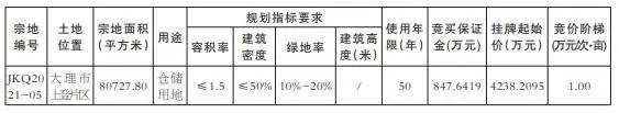 大理经济技术开发区自然资源局挂牌出让2宗土地!