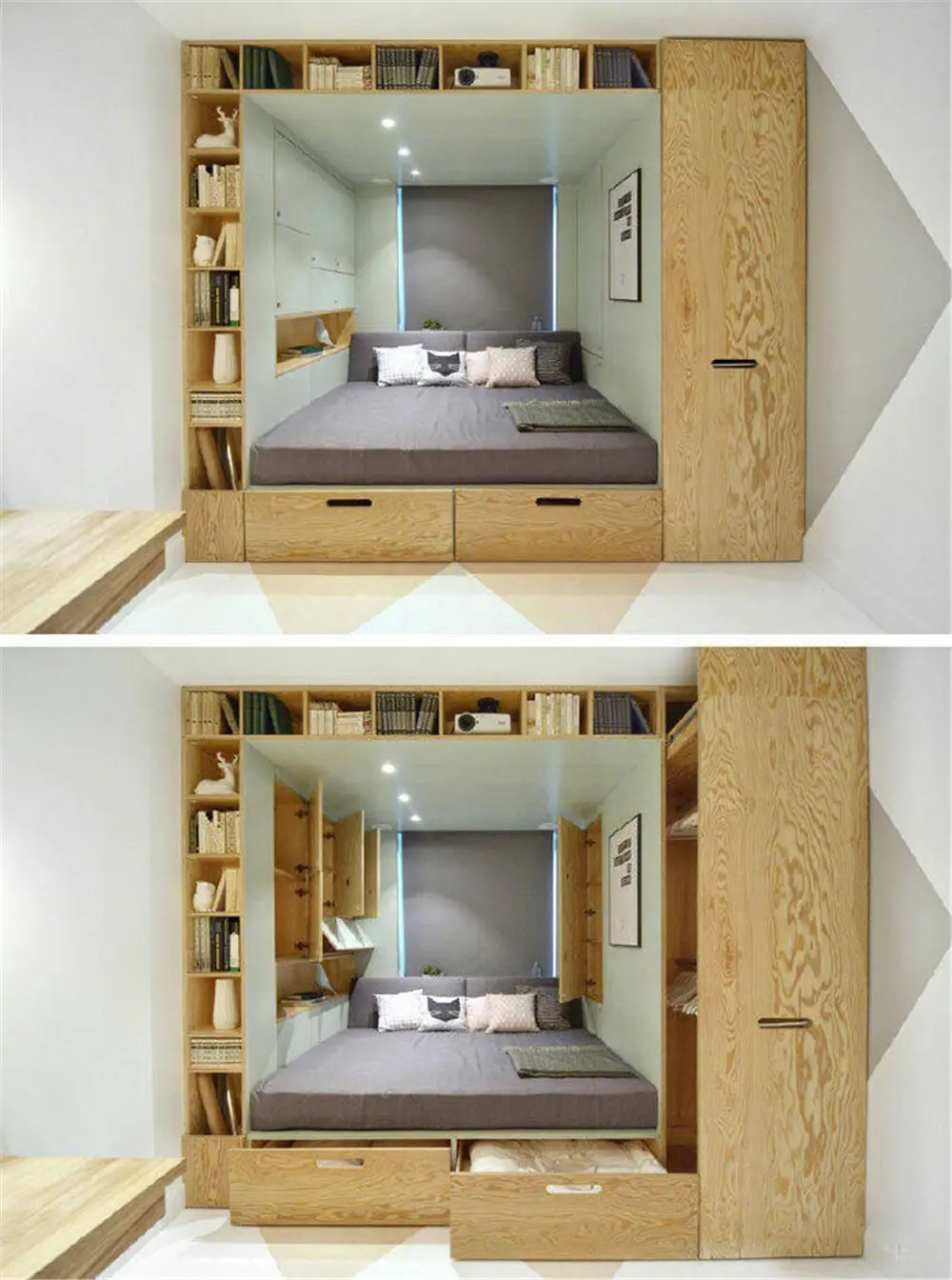 如果空间有限,卧室床铺装修可参考这样的设计!