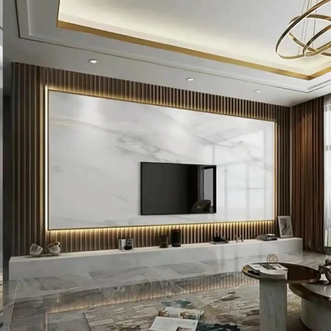 在黄岛装修安装岩板背景墙干挂和欧松板打底哪种方式好