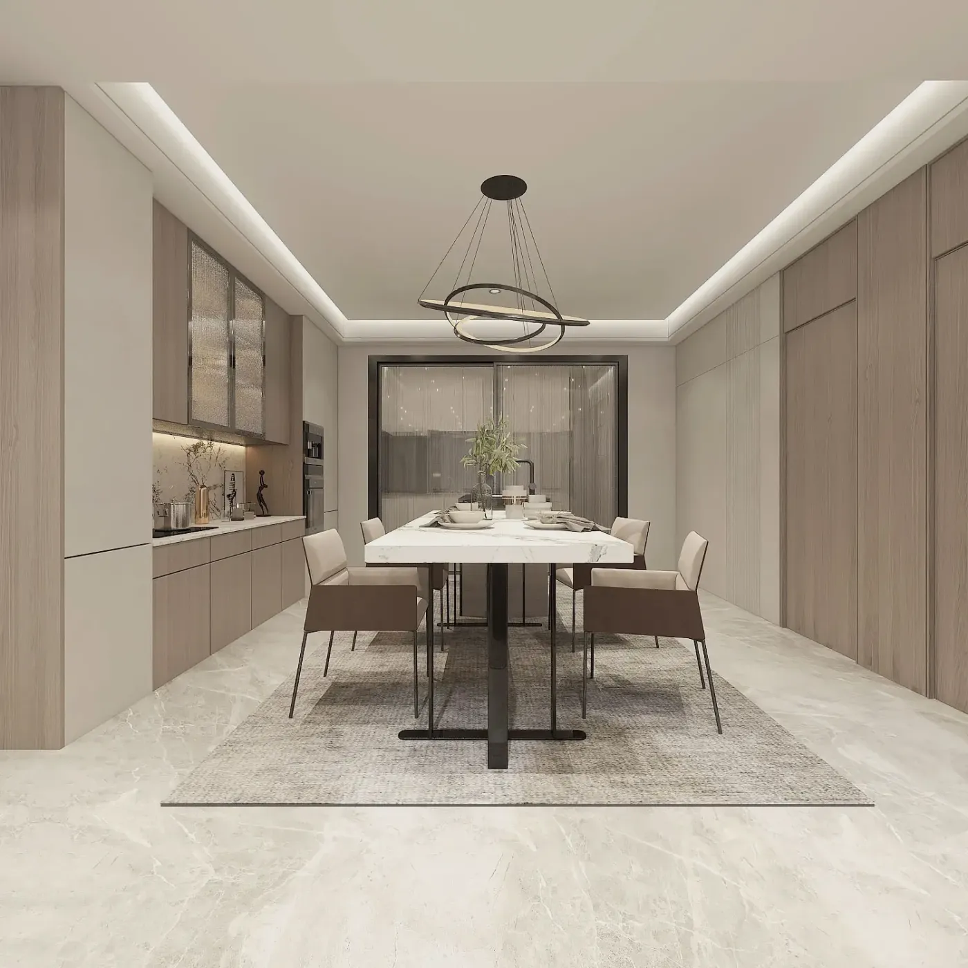 风格:现代轻奢 面积:180今天分享一个现代轻奢风的客餐厅效果图,业主