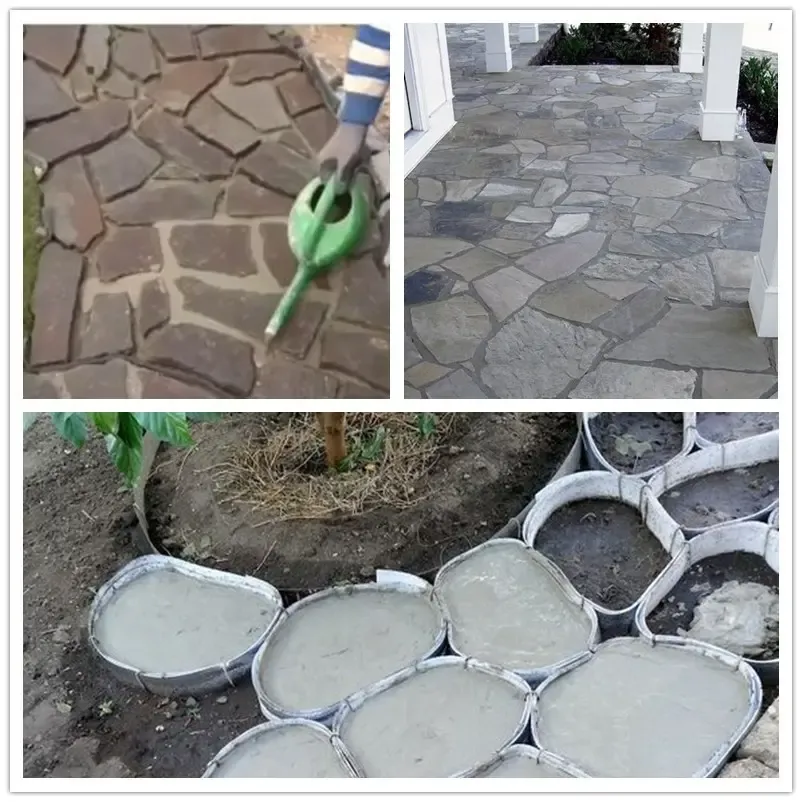 用纸板将水泥框起来现浇人造石铺院子地面比纯打水泥性价比高