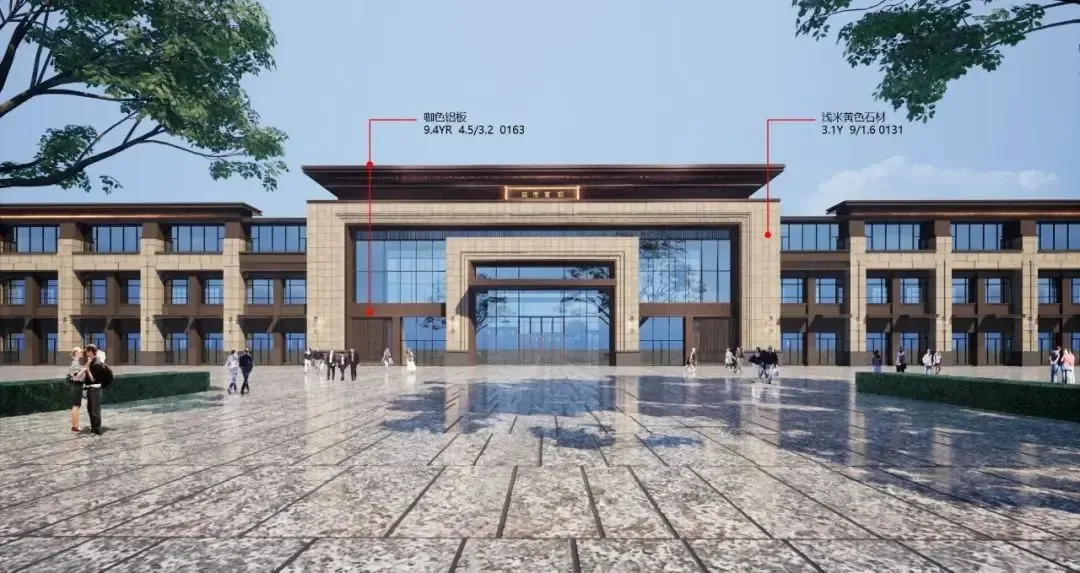 入口大门,整个大门采用经典三段式的布局,形似中国传统官帽,象征加官