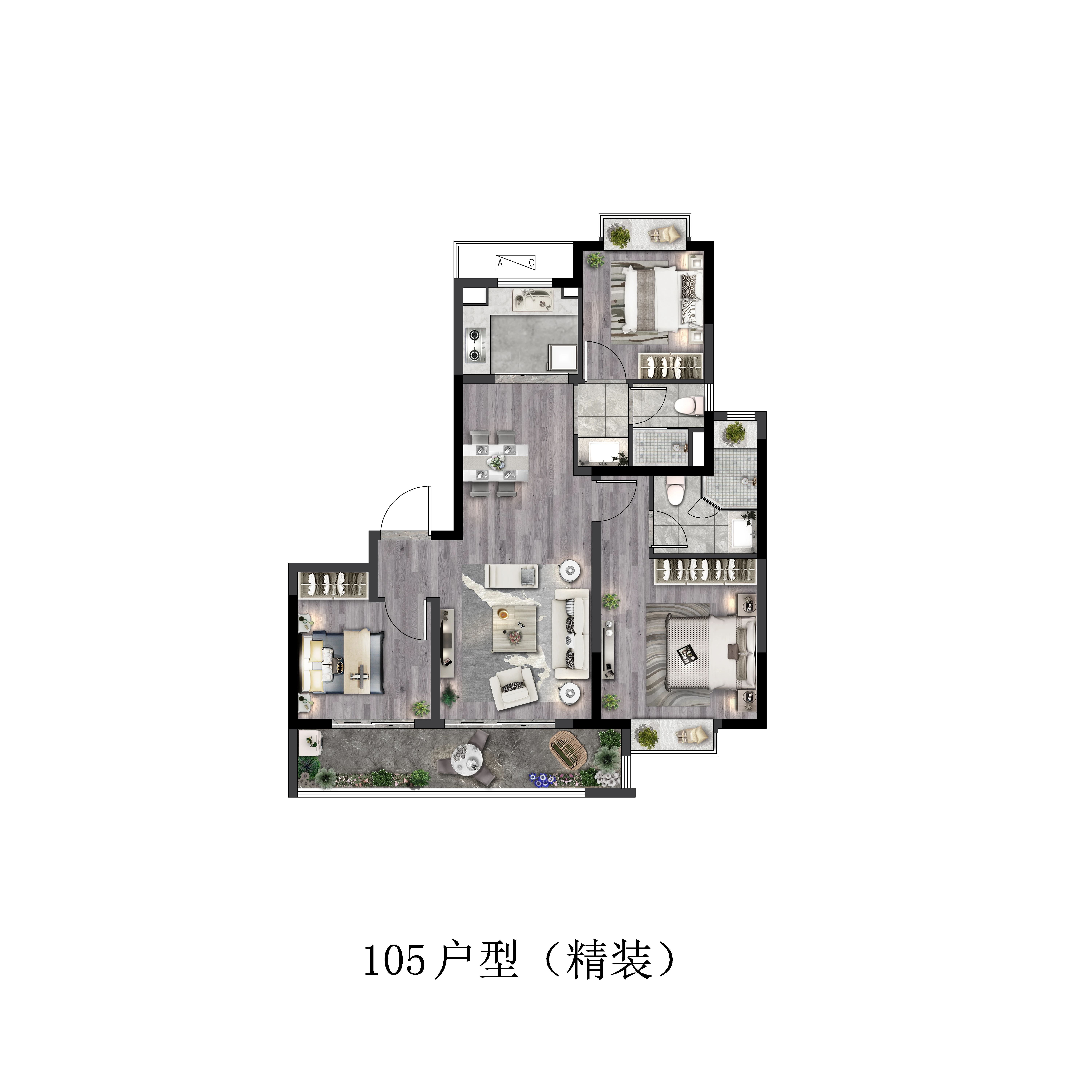 中天蓝光桃李府建面约105平方米户型鉴赏