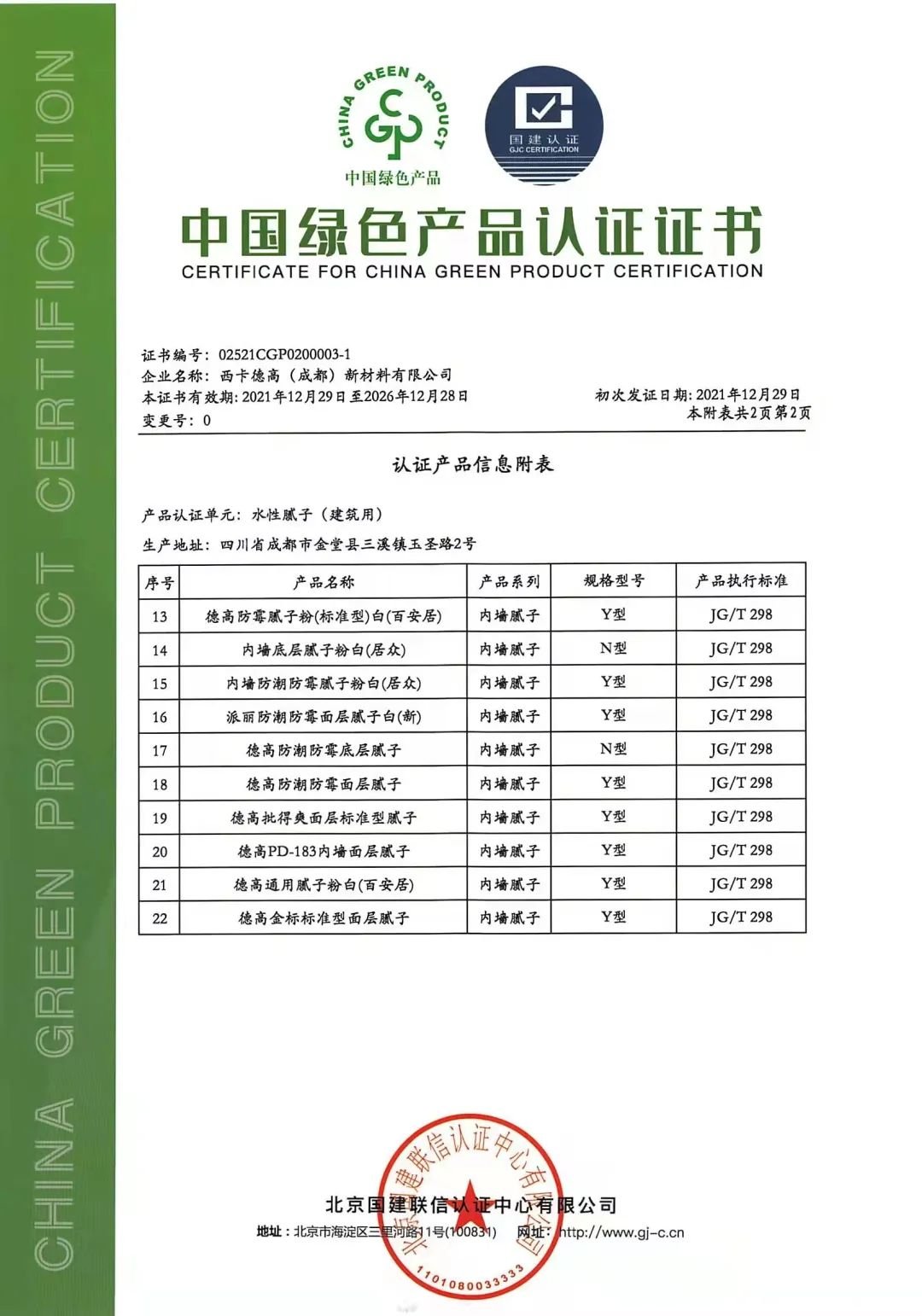 喜讯西卡德高旗下第一批工厂荣获中国绿色产品证书