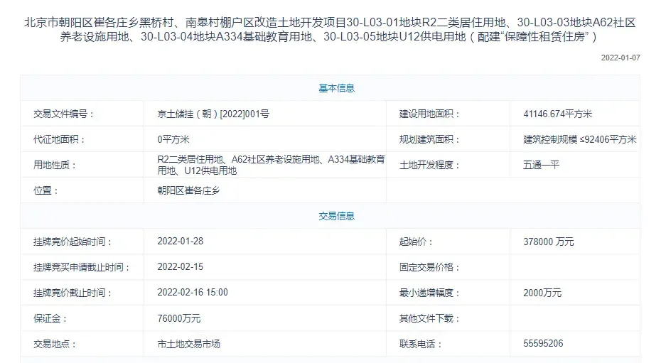 直击2022拍！43.47亿！绿城竞得朝阳区崔各庄乡黑桥村、南皋村棚户区地块！