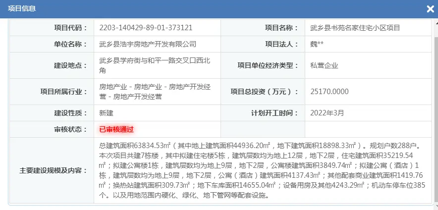 武乡县1住宅项目审核通过！