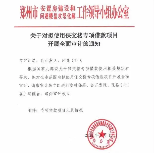 郑州拟对95个使用保交楼专项借款项目开展全面审计