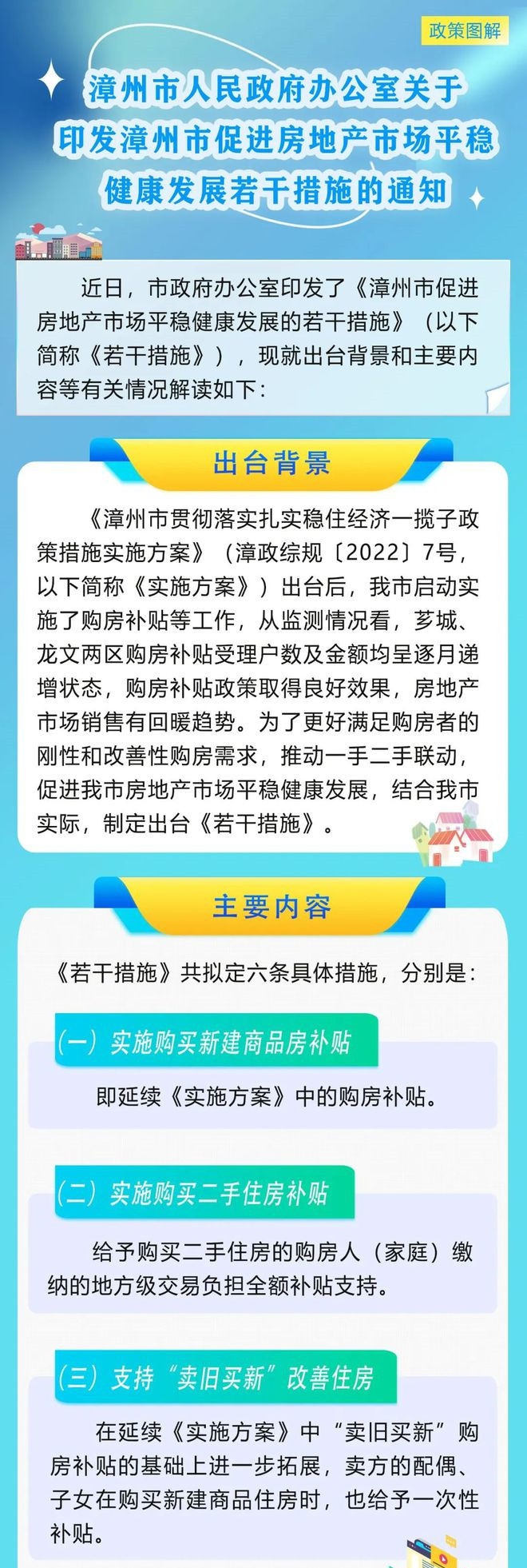 福建漳州发布六条楼市新政 涉及车位、购房补贴等
