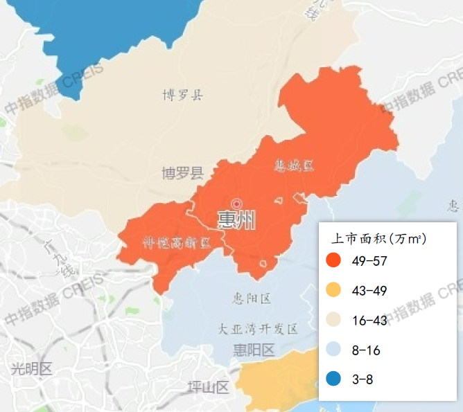 2023年5月惠州商品住宅新批上市面积为 25.39万㎡，环比下降73.04%
