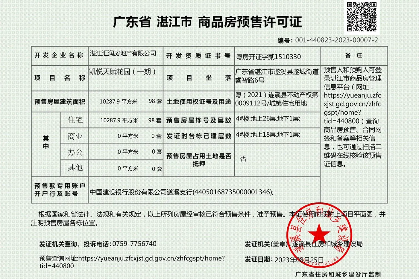 汇润凯悦天赋一期4号楼获得商品房预售许可证 共预售98套住宅-房产资讯-房天下