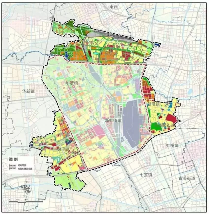 规划拓展区包括嘉定区江桥镇,青浦区徐泾镇以及长宁区新泾镇和程家桥