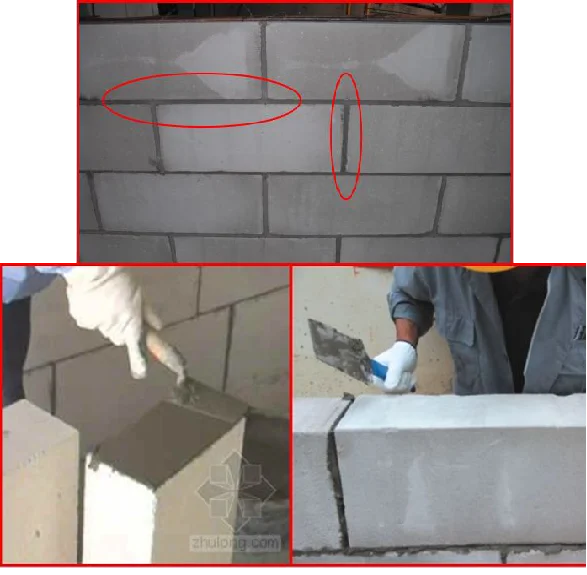 铺浆厚度应均匀,饱满,错缝搭砌,上下错缝,搭接长度不宜小于砌块长度的