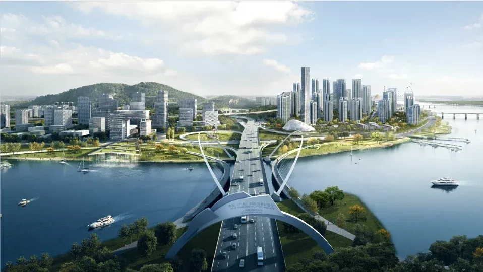 以三江出海口为界,南面是湾区cbd灵山岛,北面是大山乸森林公园和南沙