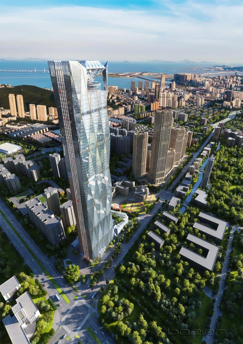 钻石大厦效果图不难发现的是,向上发展的地标,往往对城市有更深远的