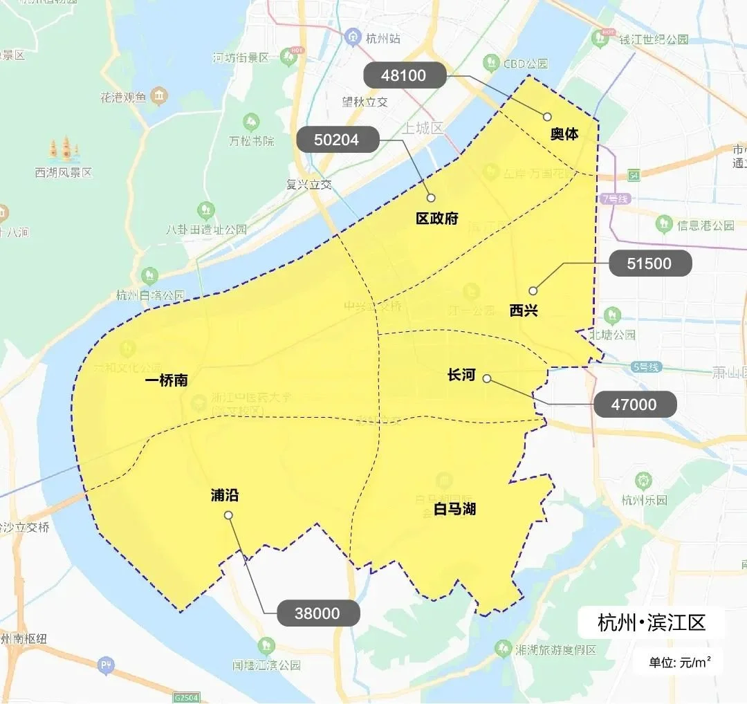 杭州市行政区划调整后各区板块最新限价地图2021年