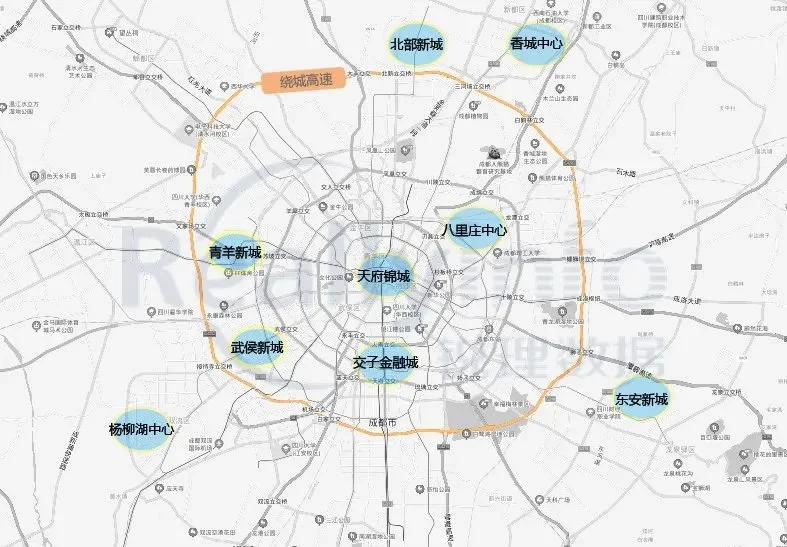 同時確定了:東安新城,北部新城, 青羊新城,武侯新城,楊柳湖中心,香城