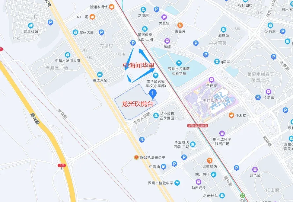 2平,位于龙华区民治街道,龙光玖悦台北侧,与龙华区实验学校一路之隔